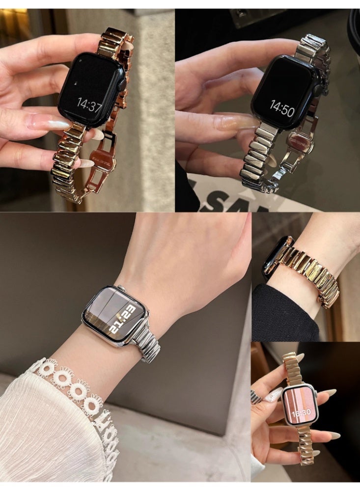 Apple Watch bands 2 Pack irregular metal thin butterfly buckle Bands Compatible with Apple Watch Band 38mm 40mm 41mm , Adjustable Magnetic Metal Strap Thin Waterproof Wristbands Compatible with iWatch Apple Watch Series11 10 8 7 6 5 4 3 2 1(41/40/38/42mm(Series 11/10)2pcs-silver and rose gold